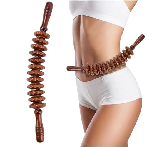 Faszienstab Holz Massageroller, Faszienrolle Holz Massagegerät, Massageroller Mit Griff, Massagestab Faszienstab für Körper Bauch Oberschenkel, Therapie Massage Tool