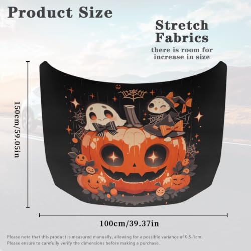 Image of Ghost Pumpkin Car Hood Cover, Removable Halloween Cute Ghost Automotive Exterior Accessories, Washable Elastic Spider Web Car Bonnet All-Season Protection