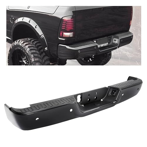 KUAFU Rear Bumper Assembly Compatible with 2009-2018 Dodge Ram 1500/2019-2024 Ram 1500 Classic/2010-2012 Ram 2500 3500 Replacement for 68049769AB CH1103121 W/Sensor Holes Step Pad 2Packages