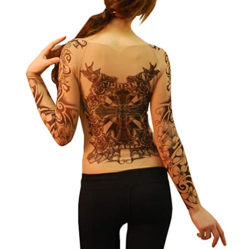 Wild Rose Ladies Flamenco Pure Faith Tattoo Mesh Shirt, Tan, X-Large #TOP3