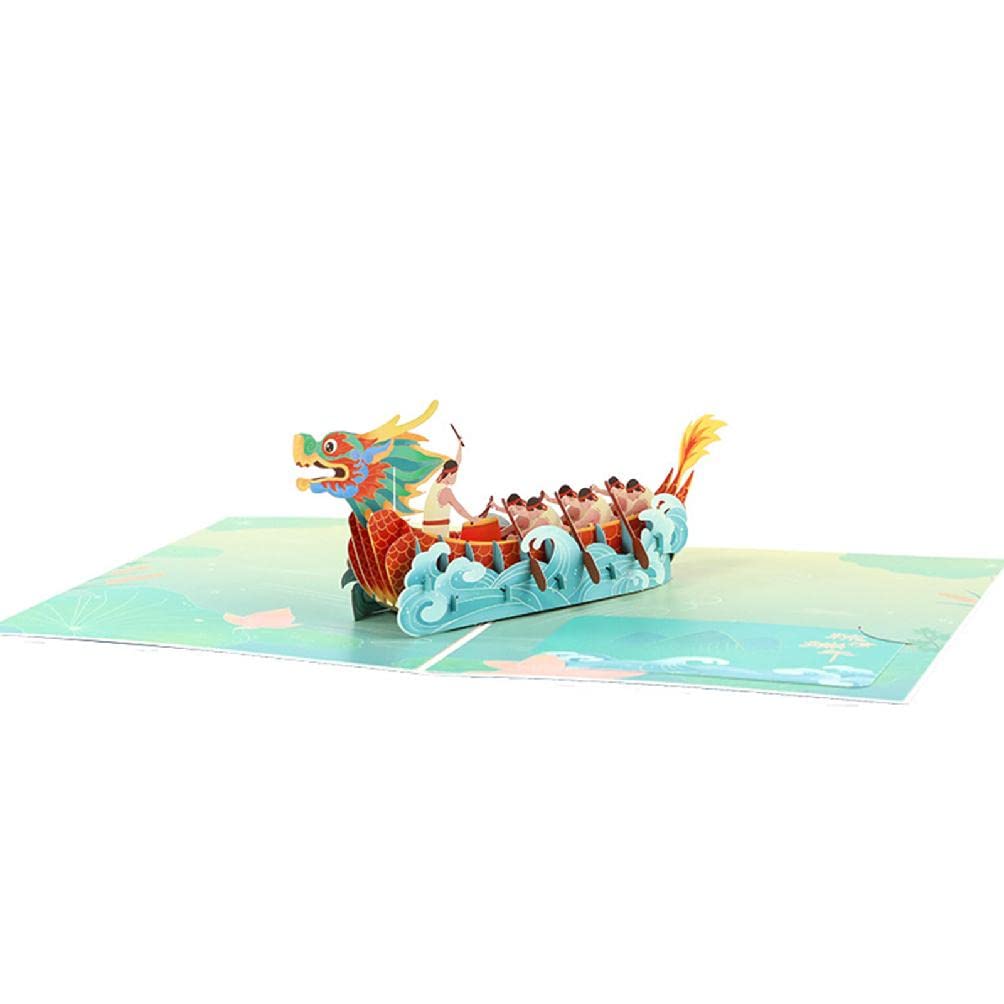 Chinese Dragon Boats Festival Greeting Card 3D Pop-Up Paper Cards With Envelope For New Year Party Fathers Day Gift 3D Greeting Cards For All Occasion
