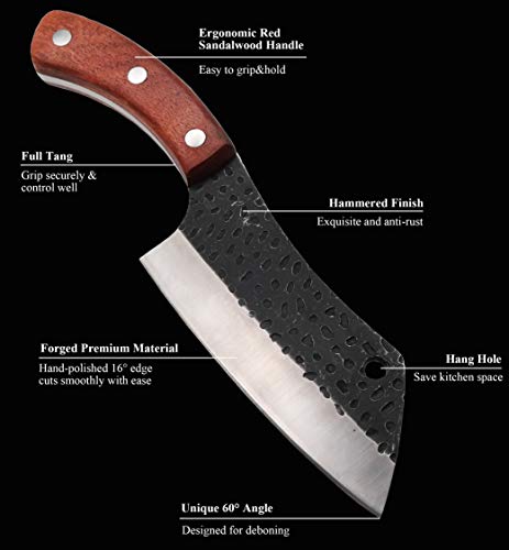 Kitory Meat Cleaver Forged Vgetable Knife Vegetable Chopping Knife 5.5 Inch Butcher Knife Hammered Chopper Thick Boning Knife Small Meat Cleaver Kitchen Chef Knife For Home, Camping, Bbq, Hb04 #TOP3