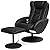 BCP Leather Massage Recliner and Ottoman Furniture Set W/ Double Padding, Remote- Black by 