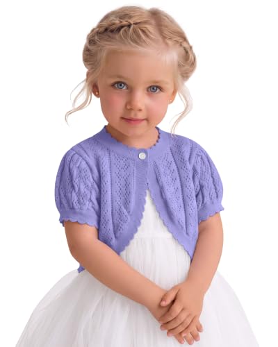 Image of Toddler Girls Cardigan Sweater | Short Sleeve Cardigan, School Wear Sweater, 18M-5T, Knit Baby Bolero Shrug, Cropped Puff Summer Tops, Button Open Front Shirt