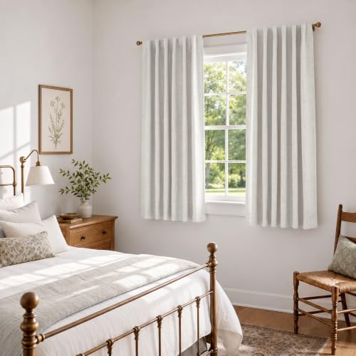 Image of Linen Textured Total Blackout Curtains for Bedroom 63 Inches Long, Beige | 100% Blackout Shield, Back Tab /Rod Pocket Living Room Drapes, Thermal Insulated Blackout Curtains 2 Panels Set, 42 inchW x 63 inchL