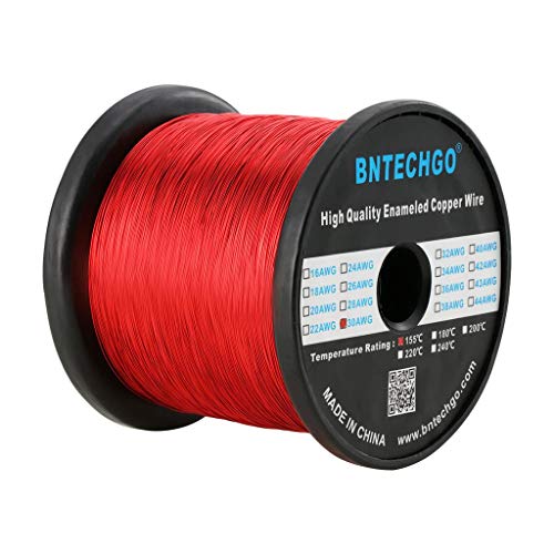 Image of BNTECHGO 30 AWG Magnet Wire - Enameled Copper Wire - Enameled Magnet Winding Wire - 5 lb - 0.0098 inch Diameter 1 Spool Coil Red Temperature Rating 155℃ Widely Used for Transformers Inductors