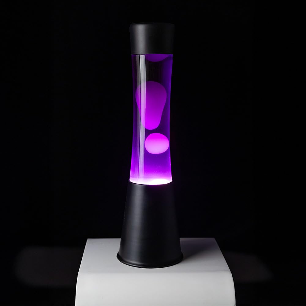Fisura - Lámpara de lava multicolor. Base blanca y cristal con efecto degradado multicolor. Lámpara efecto relajante. Con bombilla de repuesto. 11 cm x 11cm x 39,5 cm. (Negro y morado)