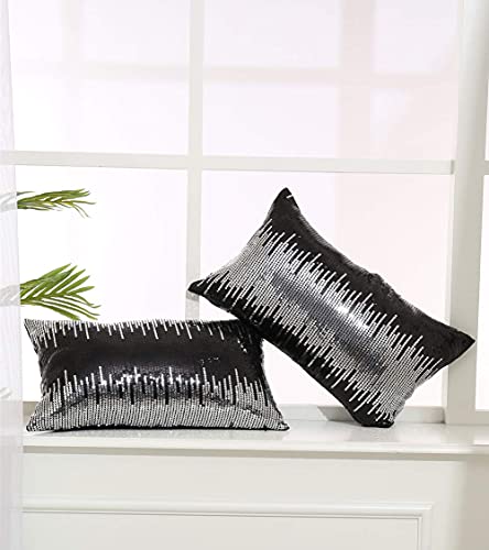 Eternal Beauty Lot de 2 housses de coussin rectangulaires décoratives à paillettes noires et...