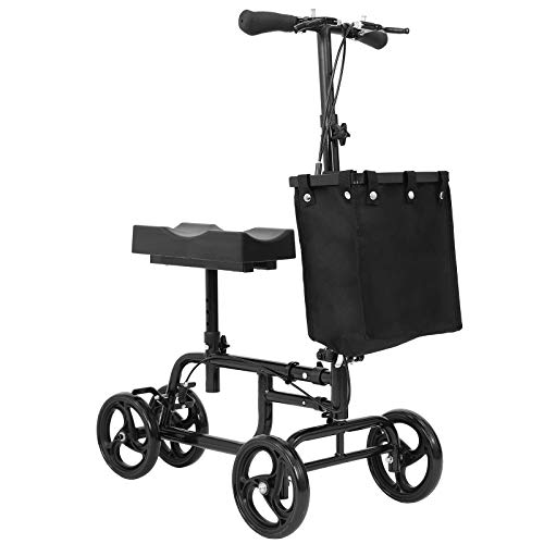 Bable Knee Walker with Basket, Steerable Knee Scooter with Dual Braking System Crutches Alternative, Foldable Leg Walker Black