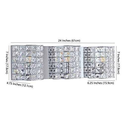 Image of JONATHAN Y 24 inch Chrome Modern LED Vanity Light Sconce for Bathroom Decor, 3-Light, Clear Crystal Shade, Glam Wall Lighting for Hallway Entryway, LED Bulb Included (JYL7544A)