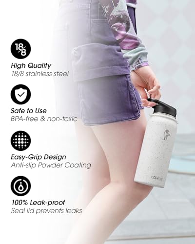 Image of Coolflask 32 oz Water Bottle Insulated Stainless Steel with Strap