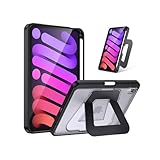 【米軍MIL規格・縦置き/横置きスタンド】iPad mini7 ケース（A17 Pro 2024対応）iPad mini 第7世代／第6世代（2024／2021モデル）専用 アルミ調節式 縦横スタンド ペンシルホルダー付き 薄型 軽量 耐衝撃 半透明カバー (ブラック)