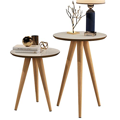 Conjunto Mesa Apoio e Lateral Maju - Off White/Freijó