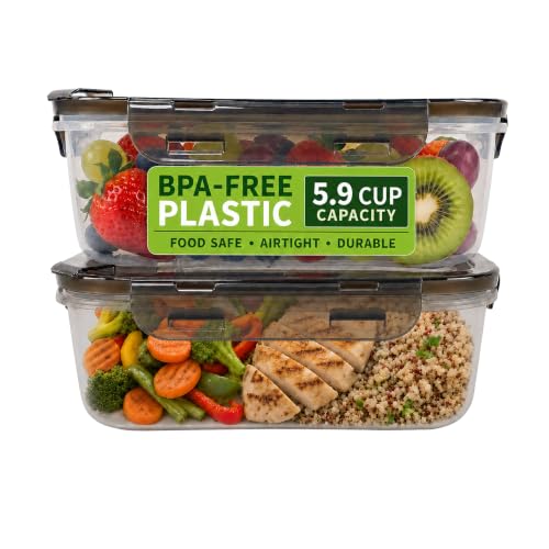 Image of Plastic Meal Prep Containers with Lids - 2 Pack Airtight Vented