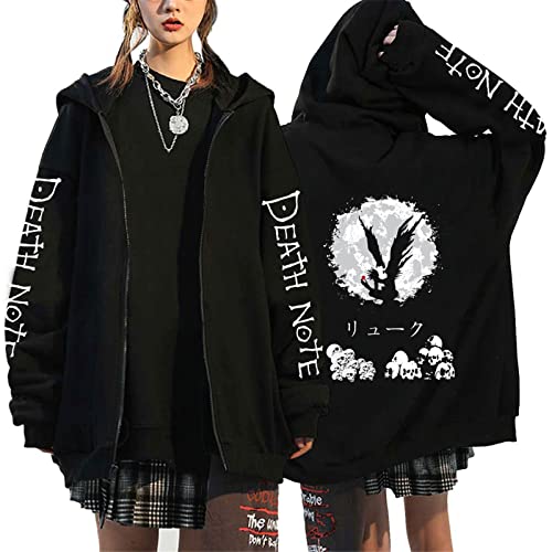 Image of AllMonyba Japanese Anime Death Note Zipper Hoodie Kawaii Harajuku Manga Graphic Zip Up Coat Sweatshirt, S