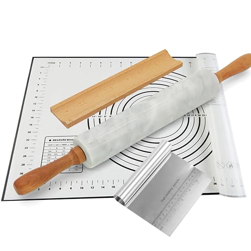 Nonstick-Marble-Rolling-Pin-with-Wooden-Handles-and-Wooden-Resting-Base-Ideal-for-Dough-Pastry-Bread-Tortillas-and-Pizza-Essential-Baking-and-Kitchen-Tool Nonstick Marble Rolling Pin with Wooden Handles and Wooden Resting Base Ideal for Dough Pastry Bread Tortillas and Pizza Essential Baking and Kitchen Tool