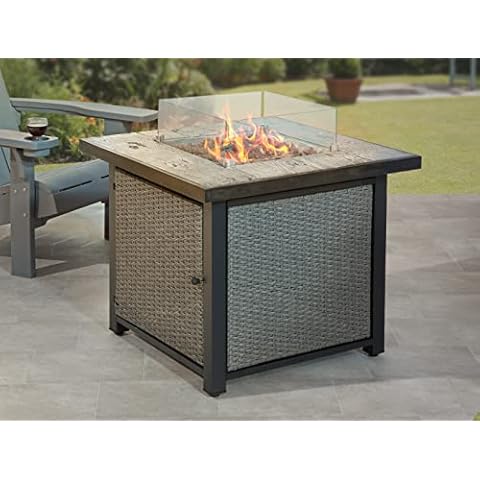 Fire Pit Table Concrete Top Glass Screen Regulator & Hose Electronic Ignition Cover