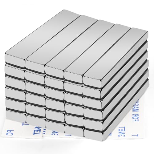 Image of MIKEDE Strong Neodymium Magnets Rectangular Magnetic Small Powerful Rare Earth Magnet for Crafts Refrigerator Office Classroom Kitchen 60x10x5 mm Silver 30 Pack