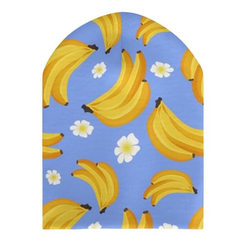 Cartoon Banana and Flower Pattern Kids Beanie Hat for for Girls Boys Children Cap Winter Knitted Chemo Cancer Headwear Accessories Gifts Decoration Black3