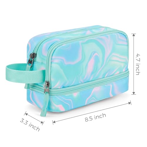 Image of Choco Mocha Blue Pencil Case for Girls, Large Soft Zipper Pencil Pouch for Teen Girls, Pencil Bag for Kids Girl with 3 Compartments, Teal