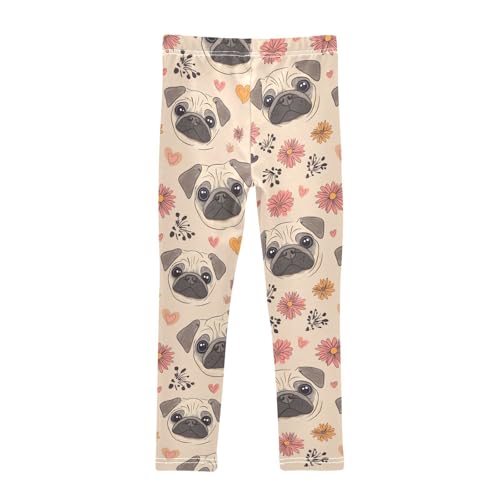 Pug Faces Girls Leggings,Workout Leggings for Girls Toddler Athletic Leggings Size for 3-10T2