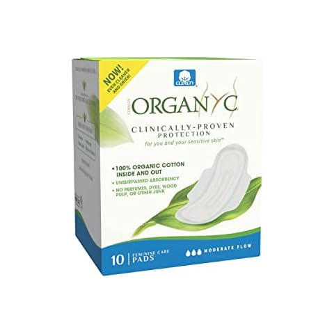 Organyc 100% Certified Organic Cotton Feminine Pads, Moderate Flow, 10 count (Pack of 1) - Package May Vary Cover