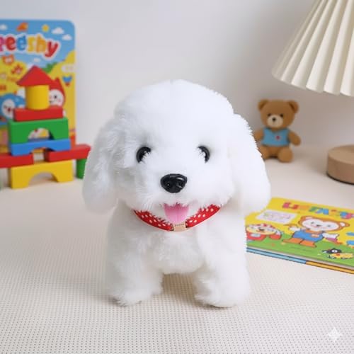 Image of GITGRNTH Multi Color Walking Talking Dog Toy with Sound, Battery Operated Plush Puppy with Barking, Jumping & Twitch Nose, Voice Repeat & Fun Movement Perfect for Kids & Toddlers (White Or Brown)