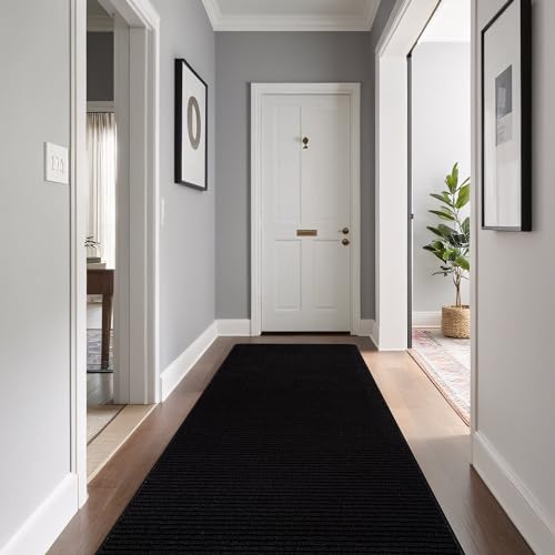 Beverly Rug Non-Slip Modern Runner Rug 2x7 Solid Traditional Rubber Backing Machine Washable Soft Thin Indoor Area Rugs for Living Room Stain Resistant Non Shedding Casual Carpet (2 x 7 Black)