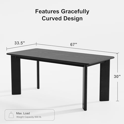 Image of Casaphoria 67 inch Farmhouse Dining Table for 6，Wood Rectangular Living Room Table, Modern Kitchen Table with Sturdy Base & Thickened Tabletop, Easy to Assembly & Clean, Black