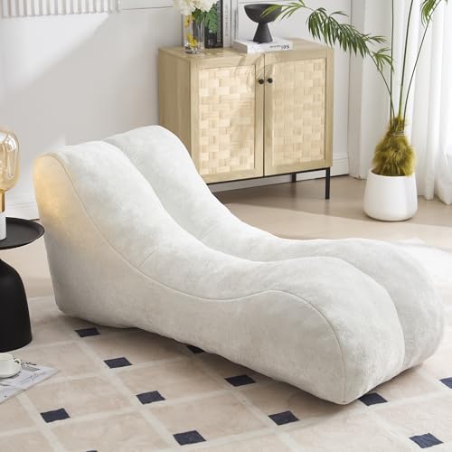 Bean Bag Chairs for Adults Giant BeanBag Chair Memory Foam Bean Bags Chair Fireside Chaise Lounge Indoor, Lazy Floor Sofa for Living Room Bedroom Office, White
