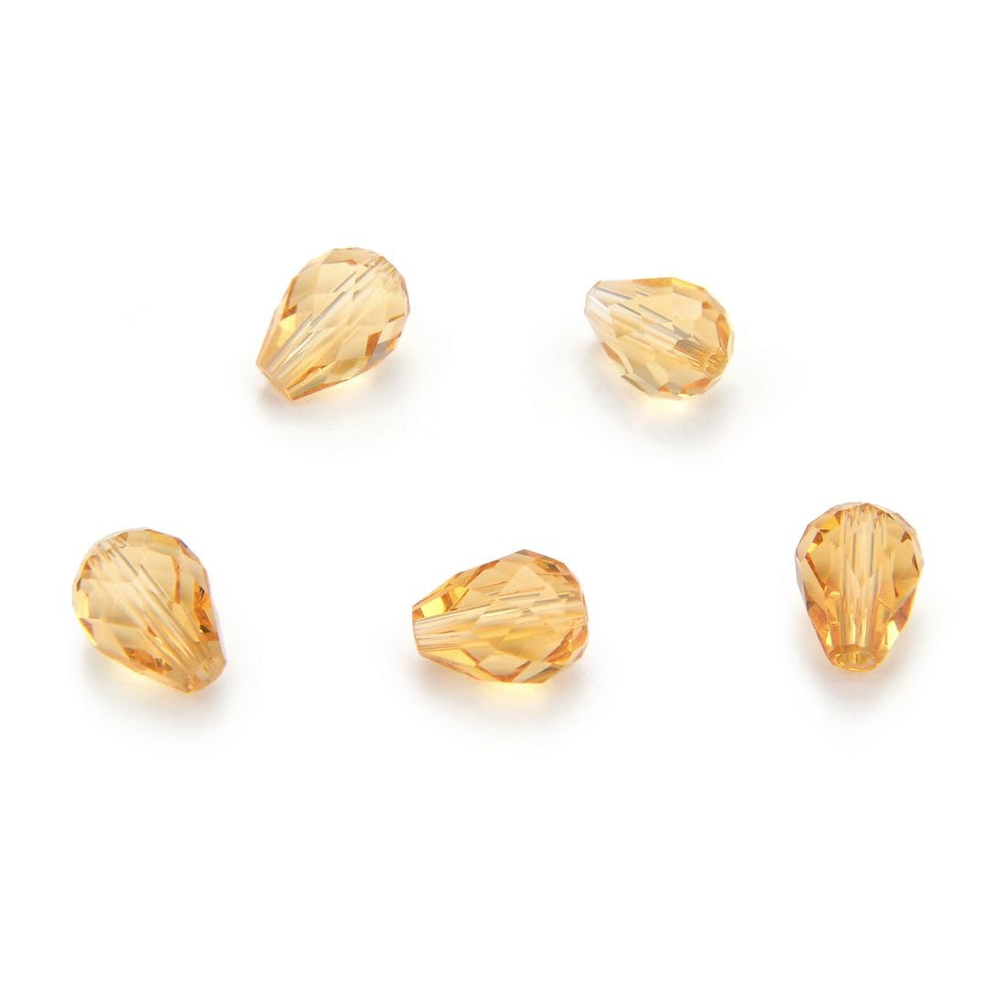 100 cuentas de cristal austriaco Adabele de 8 mm en forma de lágrima, color amarillo dorado, champán, compatible con 5500 cristales de Swarovski Preciosa SST-828
