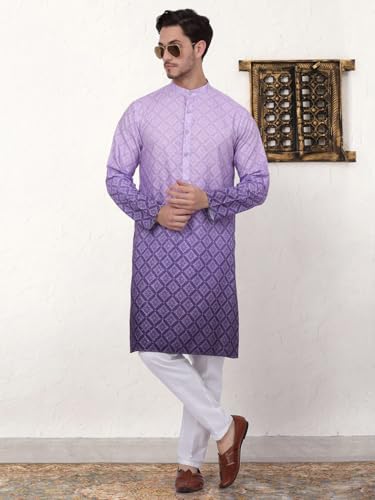 Image of Jompers Thread Work & Sequin Embellished Printed Kurta Set for Men Cotton Blend
