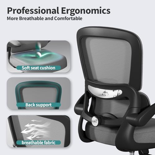 Image of TRALT Office Chair - Ergonomic Desk Chair with Adjustable Lumbar Support, Mesh Computer Chair, Executive Chair for Home Office Comfortable Lumbar Support (1, Fog Gray)