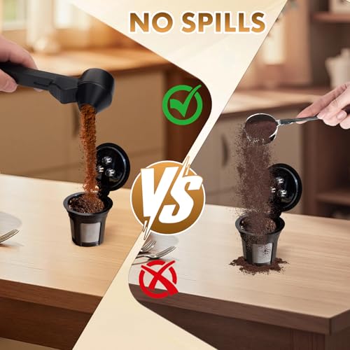 Coffee Scoop with Funnel for Ground Coffee, Protein Powder & Tea, for Reusable K-Cup Refillable Pods, 2 Tablespoon Mess-Free, Funnel Design Prevents Spills (Black, 1 Pack) - Image 5