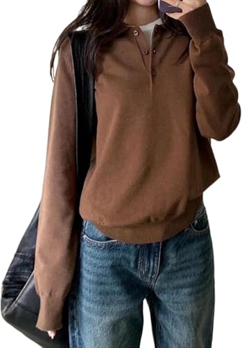 MOLERFO Collared Sweaters Women Light Polo Sweater Fall Pullover Long Sleeve Polo Shirts Knit Sweater