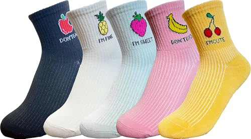Image of Joylife Fruit Embroidered Crew Socks Cute Pattern Quartz Sock Funny Dress Socks for Women, Ladies, Girls