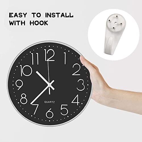 Image of TEKCOOL Digital Wall Clock 12 inch Silent Quartz Decorative Non-Ticking Classic Clock Battery Operated Round Easy to Read for Room /Home /Kitchen /Bedroom /Office /School- (Black Silver);
