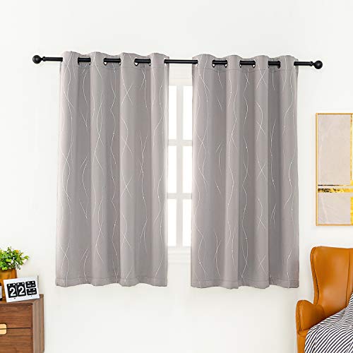 Anjee Blackout Curtains with Silver Wave Line Printed Grommet Top Light Darkening Thermal Insulated Window Curtains Drapes for Kids Boys Bedroom Living Room 52x63 Inch Gray 2 Panels