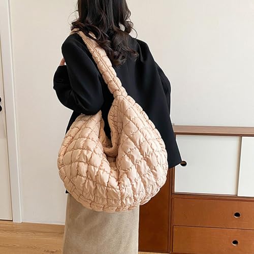 Image of Puffer Tote Bag For Women Quilted Crossbody, Lightweight Puffy Purse Large Hobo Puff Shoulder Handbags