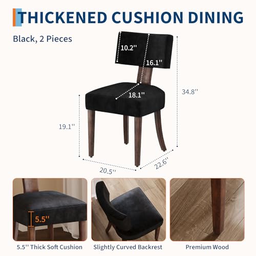 Garvee Dining Chairs Set of 2, Mid Century Modern Upholstered Chairs with Rattan Wood Back, Armless Kitchen Chairs with Brown Wood Legs for Dining Room Living Room, Black by Garvee - Used condition - Image 2