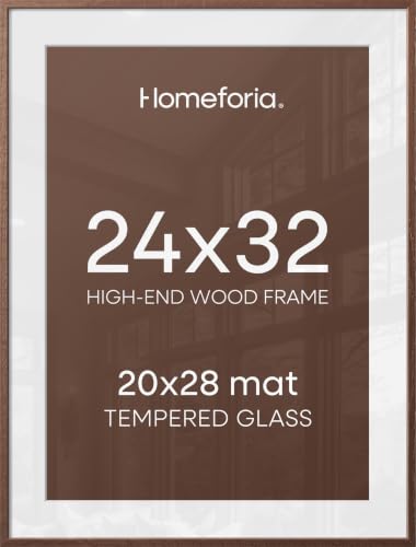 Image of Homeforia Brown Picture Frame 24x32, High End Dark Oak 24x32 Large Wooden Poster Frame with Mat 20x28, 24 x 32 Walnut Wood Frame Matted to 20 x 28, 32x24 Thin Frame, Tempered Glass, Wall Kit, Set of 1