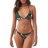 Traje de baño de dos piezas con estampado de búhos en ramas de árbol para mujer, ajuste favorecedor, ropa de playa, vacaciones de verano, océano, Negro, L