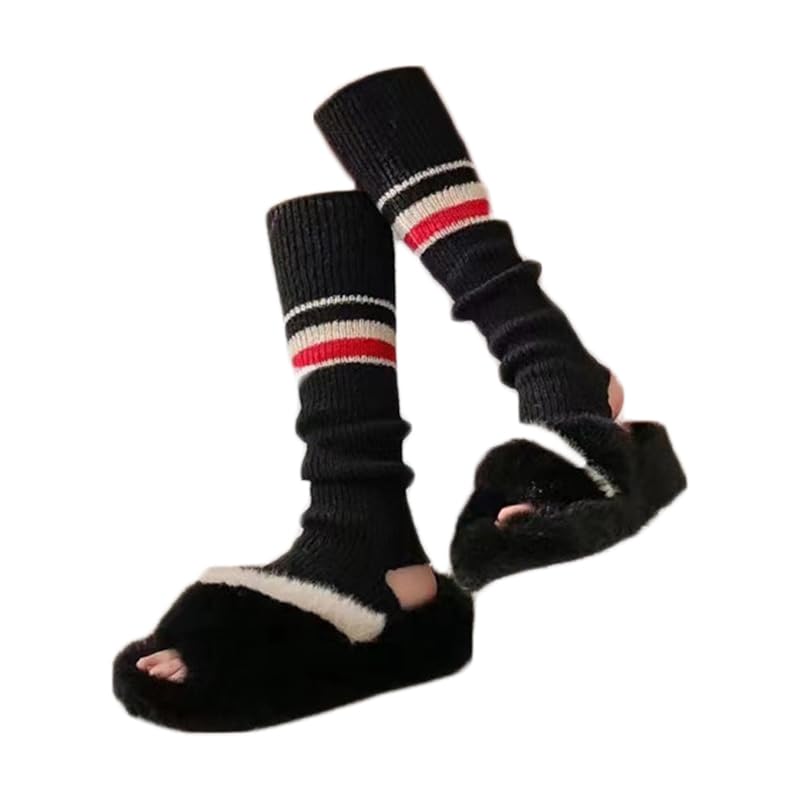 Women Cashmere Leg Warmer with Three Stripe, Women's Long Sleeve Warm Calf Socks