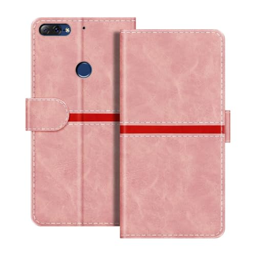 ESACMOT Funda Cartera de Cuero Compatible con Lenovo K9 Note Diseño de Rayas Horizontales Flip Cover Protectora con Ranura para Tarjeta Cierre Magnético (Rosa)