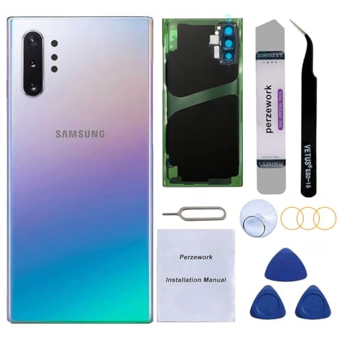 Perzework Rear Back Glass Replacement for Samsung Galaxy Note 10 Plus with Reparing Toolkit and Pre-Installed A-dhesive (Aura Glow)