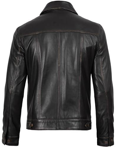 Image of Blingsoul Men's Leather Jacket - Real Full-Grain Lambskin Trucker Jacket for Men