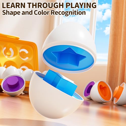 JUKUDAHU Matched Eggs Toddler Toys 1 2 3 4 Year Old - Shape Color Sorting Games, Kids Easter Eggs, Toddler Sensory Toys, Preschool Educational Boy Toy, Gifts for Baby 6-12 Months+ - Image 3