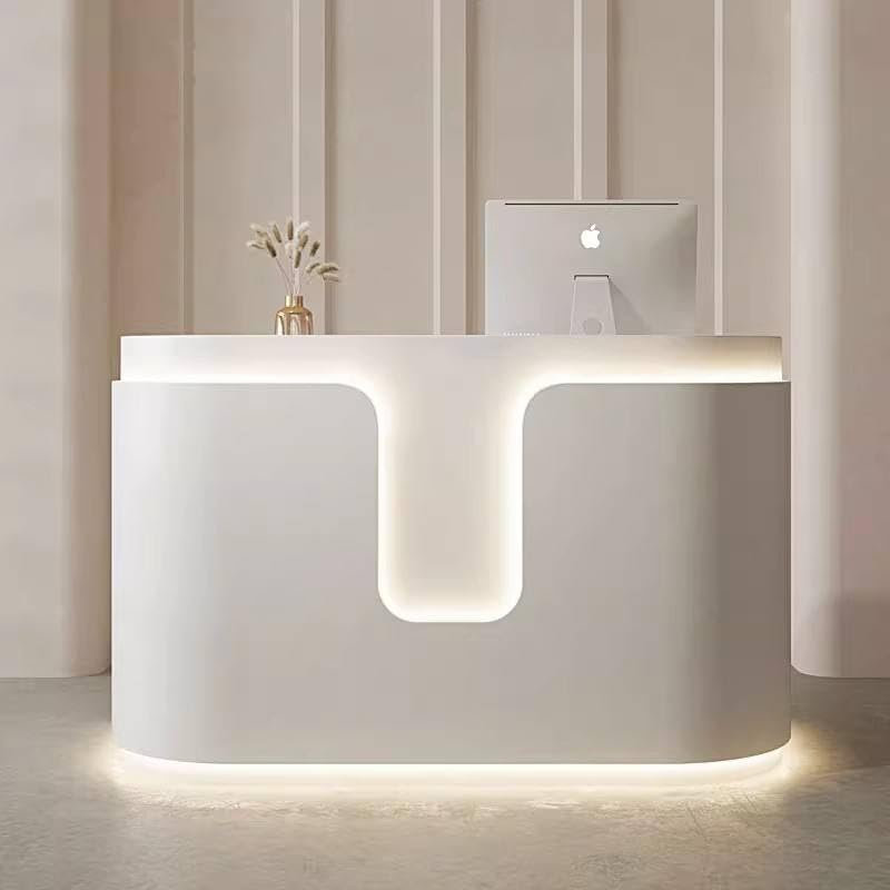 Image of Modern Curved Reception Desk with Ambient LED Lighting for Office Lobby, Salon, Spa, Clinic, Hotel Front Desk and Premium Commercial Reception Areas - (RCT-207 MDFL L8W2)