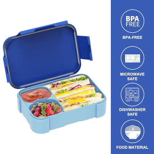 XJIANFU 900 ml Leak-Proof Bento Lunch Box With Compartments for Girls and Boys - Microwave/Dishwasher Safe (Blue) - Image 2