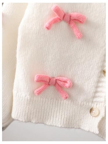 Image of Floerns Girl's 3D Bow Decor V Neck Cardigan Button Down Long Sleeve Sweater Outwear